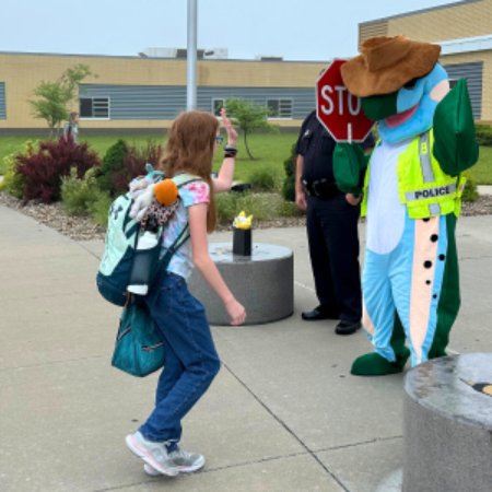 Truman the Trout of Truth looking at girl