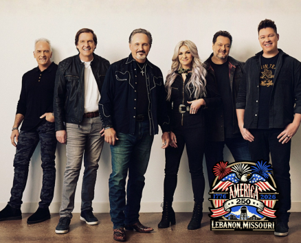 Group photo of the country music band Diamond Rio standing side by side, with the America 250 Lebano