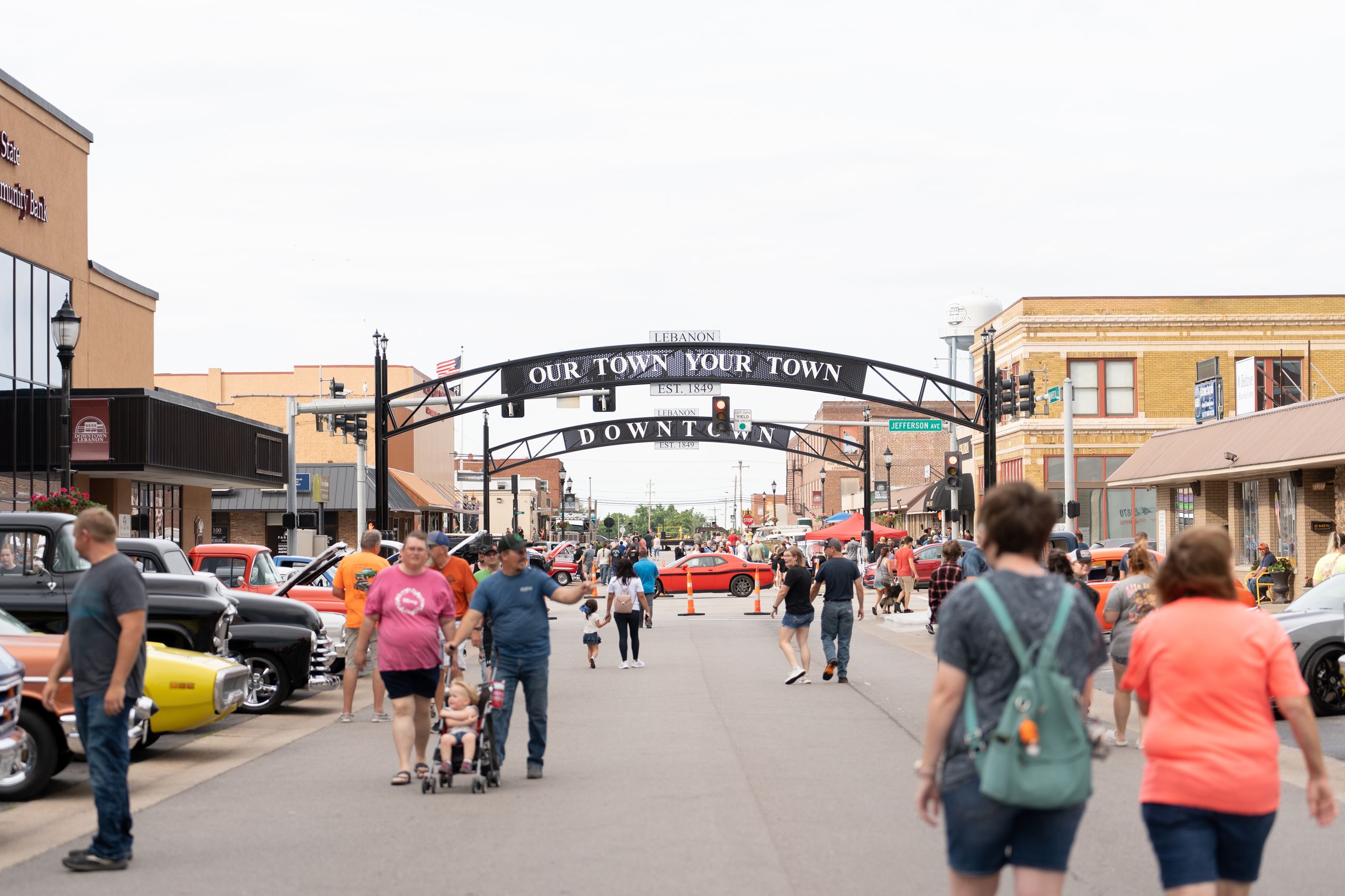 People walking through downtown Lebanon during a festival